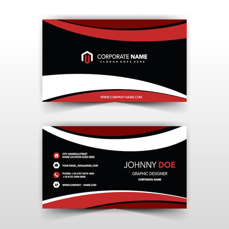 Free Vector red and dark wavy visit card