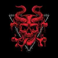 Free vector red demon skull with horn