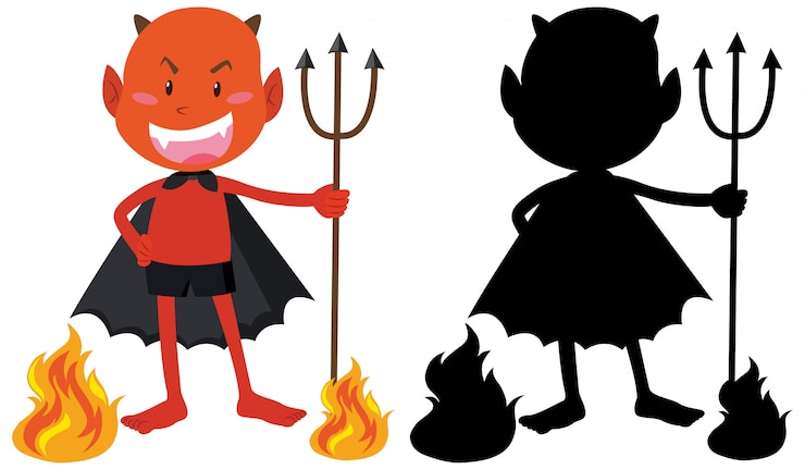 Free Vector red devil on fire with its silhouette
