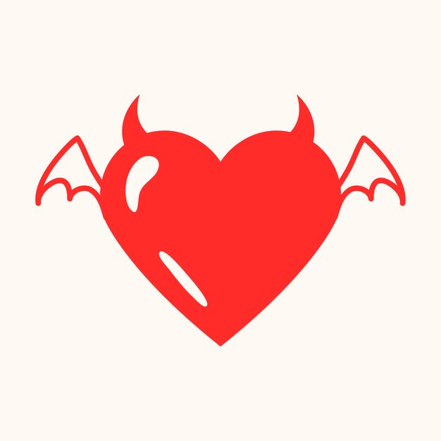 Значок сердца красный дьявол, милый элемент графического вектора