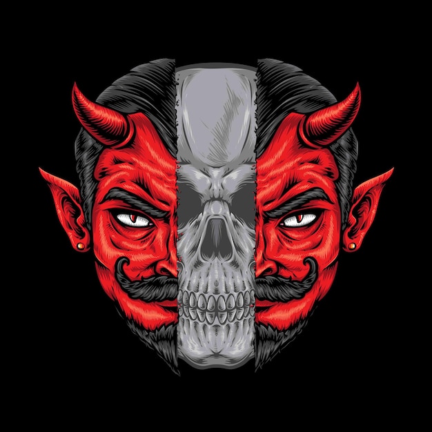 Red devil with skull vector