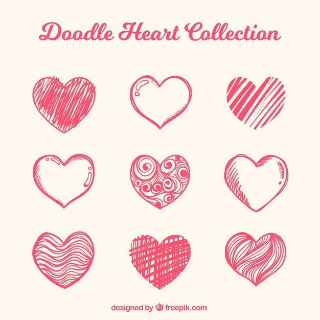 Red doodle heart collection