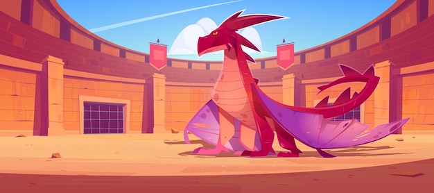 Red dragon on ancient arena for gladiators fight