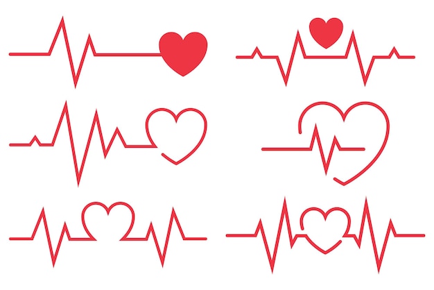 Linee rosse di battito cardiaco ecg con raccolta di cuori