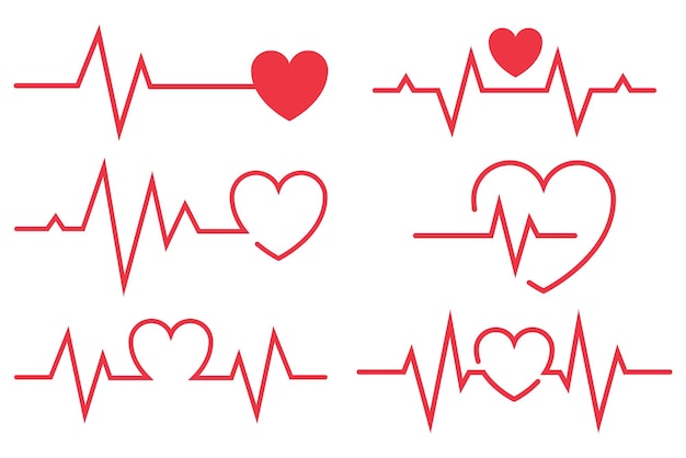 Красные линии сердцебиения ЭКГ с коллекцией сердец
