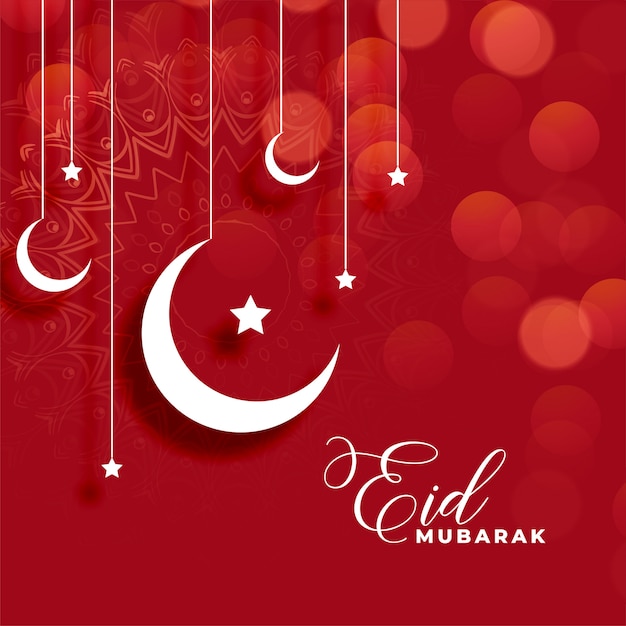 Free vector red eid mubarak background with moon and star decoration