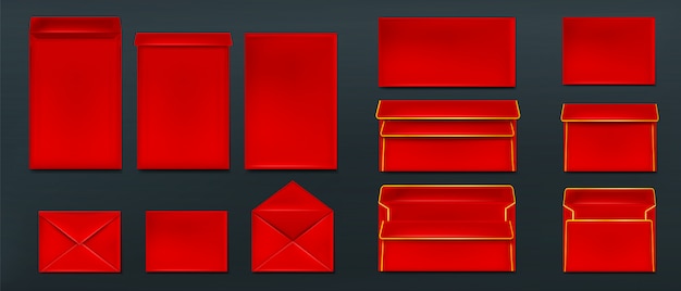 Free vector red envelopes, blank paper covers template set