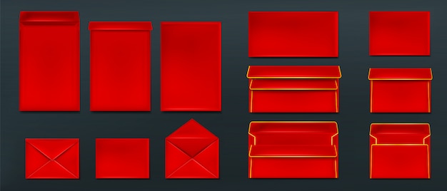 赤い封筒、白紙カバーテンプレートセット