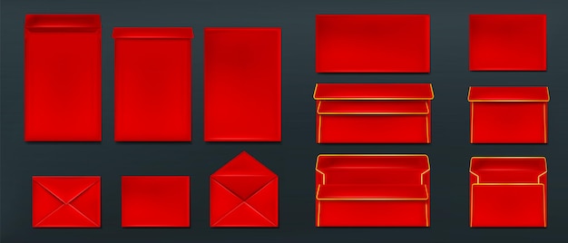 赤い封筒、白紙カバーテンプレートセット