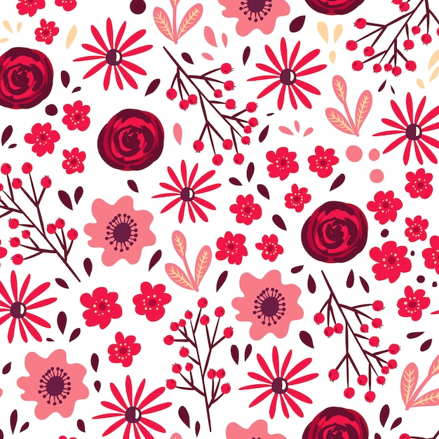 Free vector red floral seamless pattern