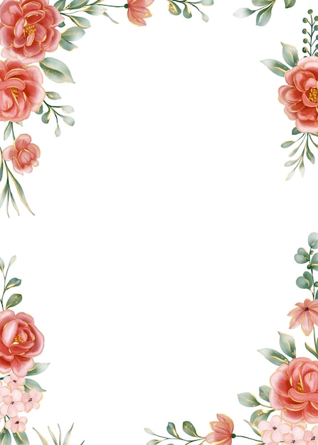 Free vector red flower bloom in golden glitter flower frame border