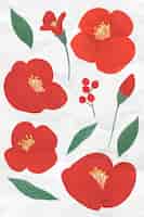 無料ベクター しわくちゃの白い紙の背景に設定されている赤い花の要素