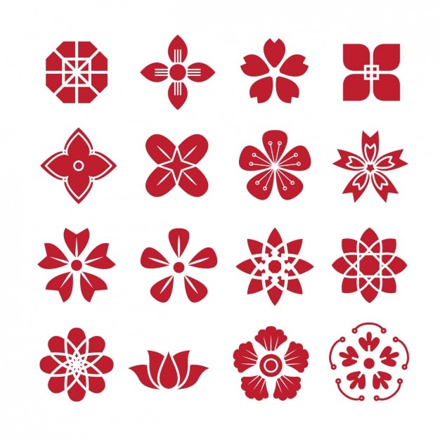 Бесплатное векторное изображение Красный цветок формирует пакет иконок