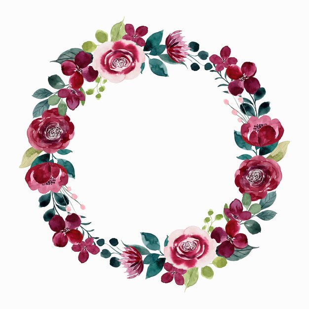Red flower wreath with watercolor