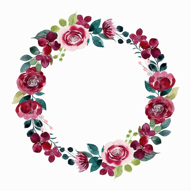 Red flower wreath with watercolor