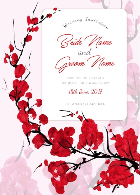 Red flowers wedding invitation