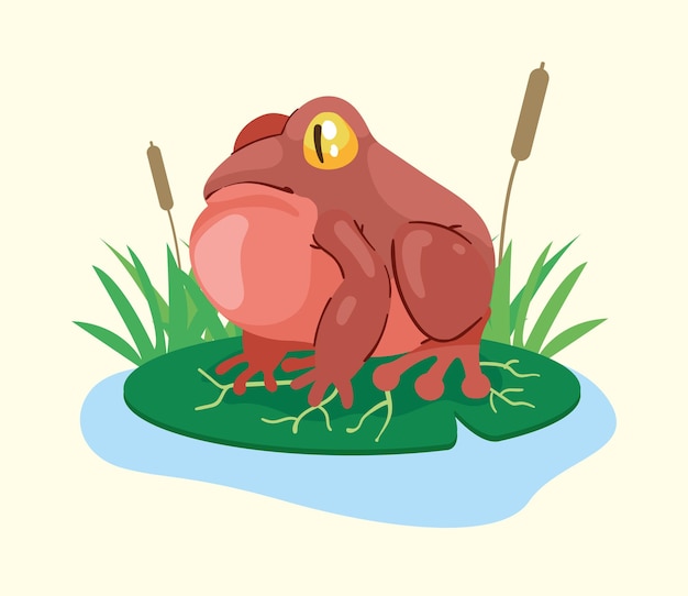 Красная лягушка-амфибия в озере