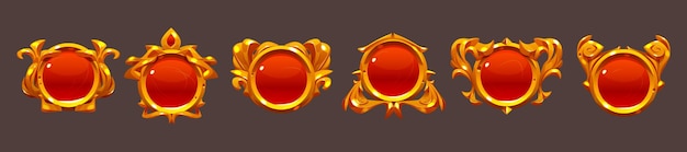 Red game buttons with golden frames