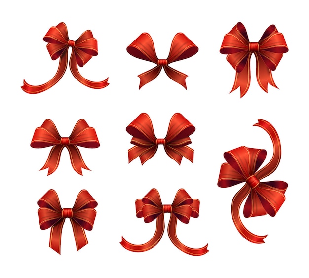 Free vector red gift ribbons set vector illustration