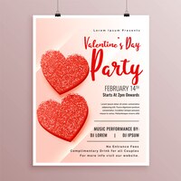Free vector red glitter hearts flyer design for valentines party