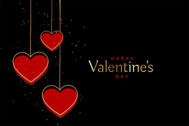 Free vector red and gold valentines day hearts on black background