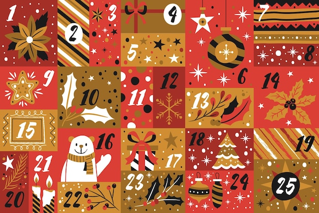 Free vector red and golden advent calendar