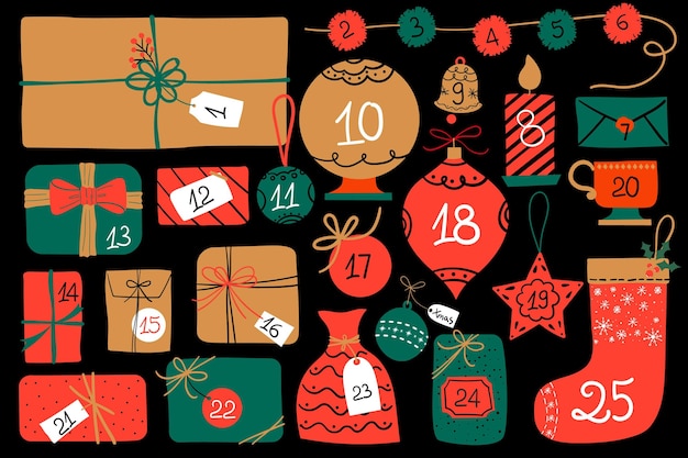 Free vector red and golden advent calendar