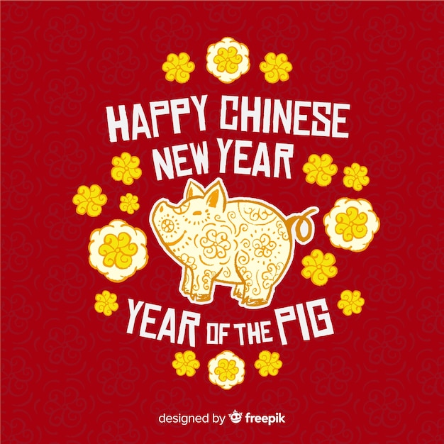 Free vector red and golden chinese new year 2019 background