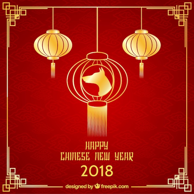 Free vector red & golden chinese new year background