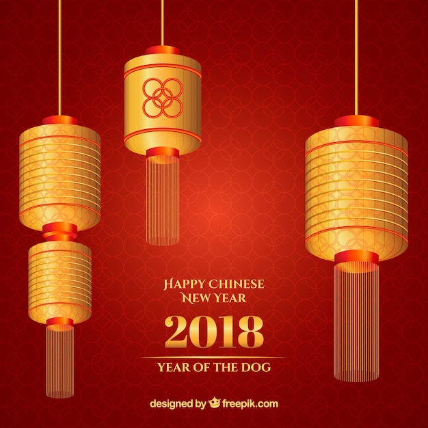 Free vector red & golden chinese new year background