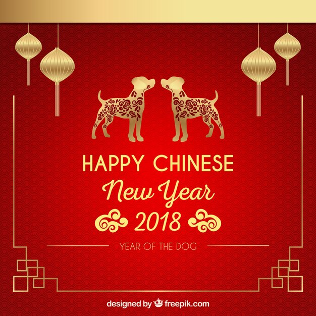 Красный и золотой китайский фон нового года