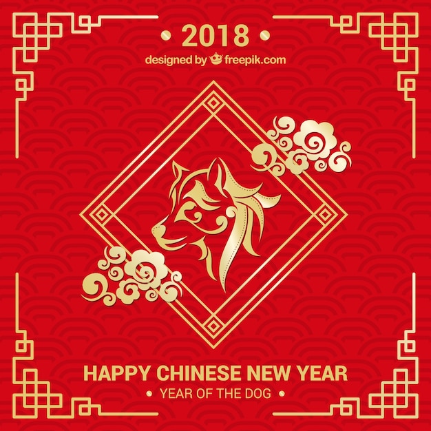 無料ベクター 赤＆黄金の中国の新年の背景