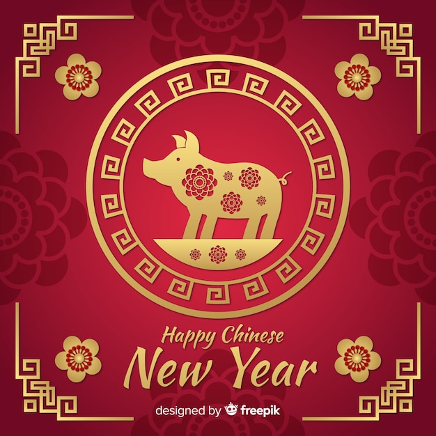 中国新年自由向量红色和金色的背景