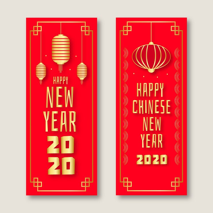 Free Vector red and golden chinese new year banners