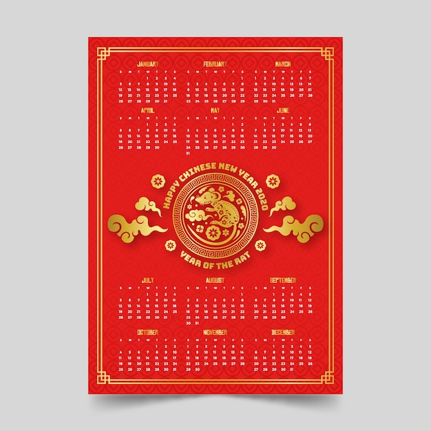 Red & golden chinese new year calendar