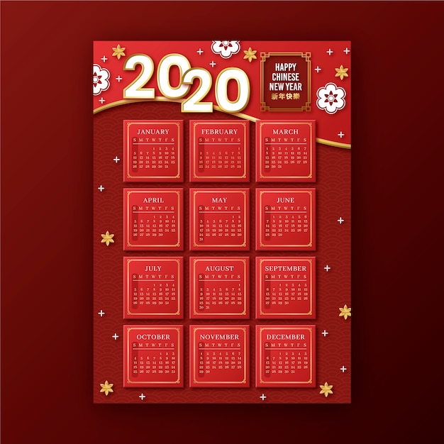 Red & golden chinese new year calendar