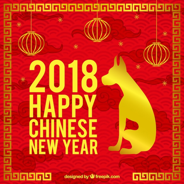 Red and golden chinese new year concept Free Vector