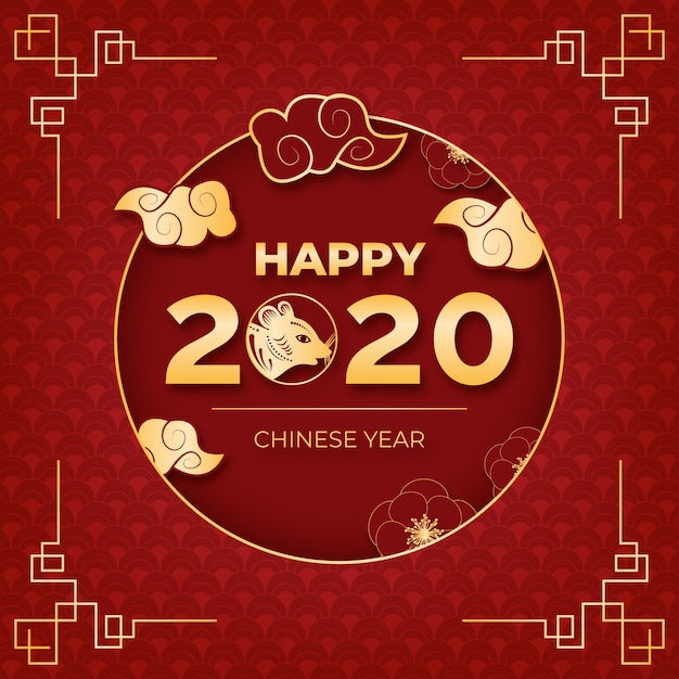 Free vector red & golden chinese new year