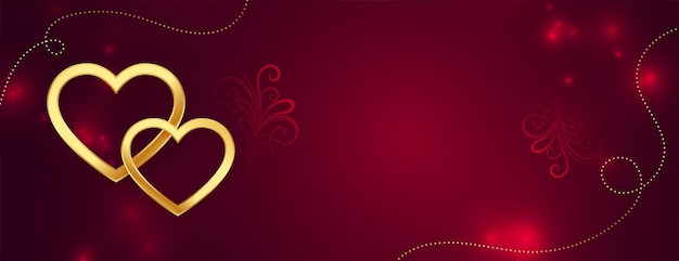 赤い金色のハートはバレンタインデーの光沢のあるバナーデザインを鳴らします