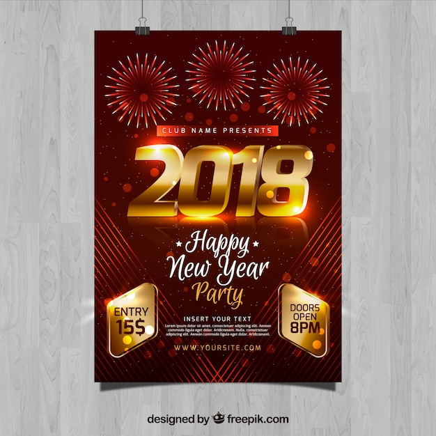 Red and golden new year party flyer template