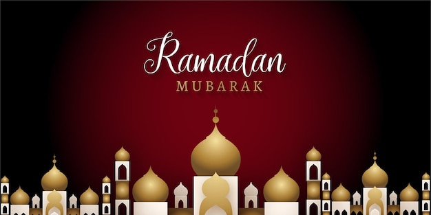 Tema reale rosso e dorato vettore gratuito eid mubarak ramadan season festival banner design di saluto