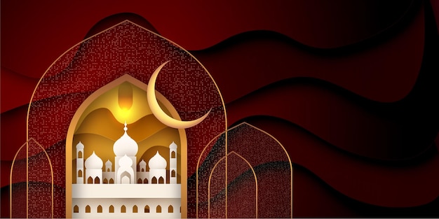 Tema reale rosso e dorato vettore gratuito eid mubarak ramadan season festival banner design di saluto