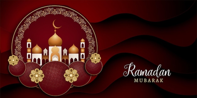 Free vector red and golden royal theme free vector eid mubarak ramadan season festival greeting banner design