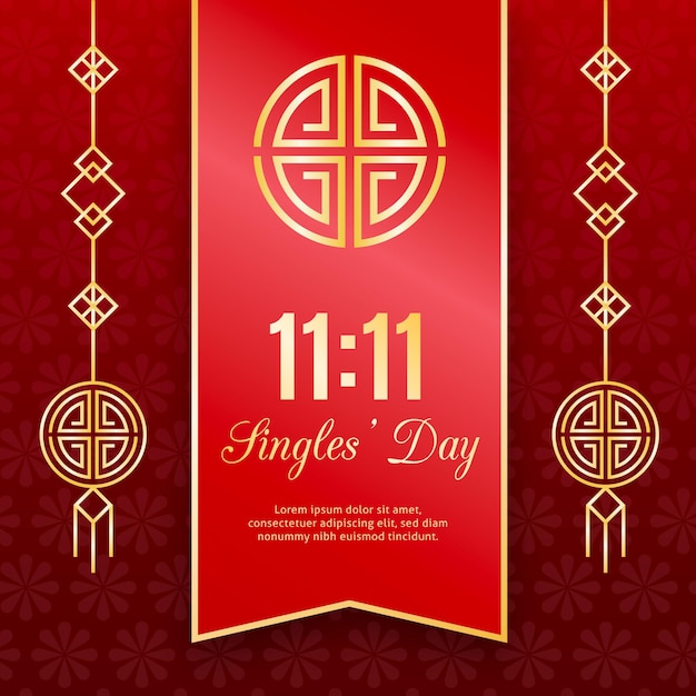 Free vector red and golden singles' day