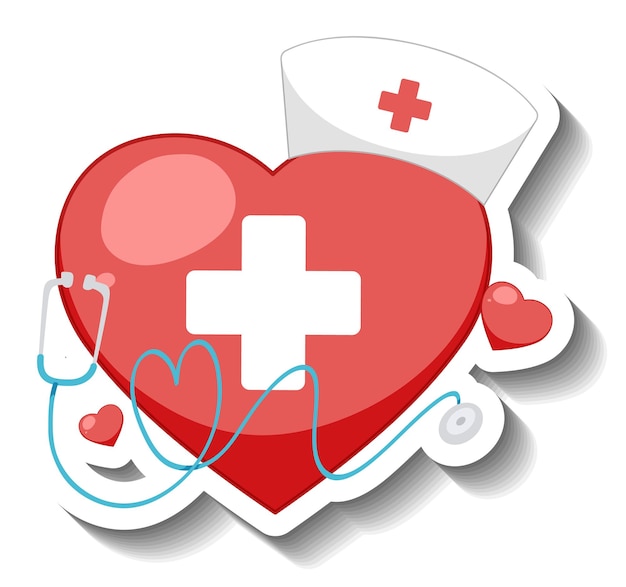 Red gradient heart with nursing cap and stethoscope