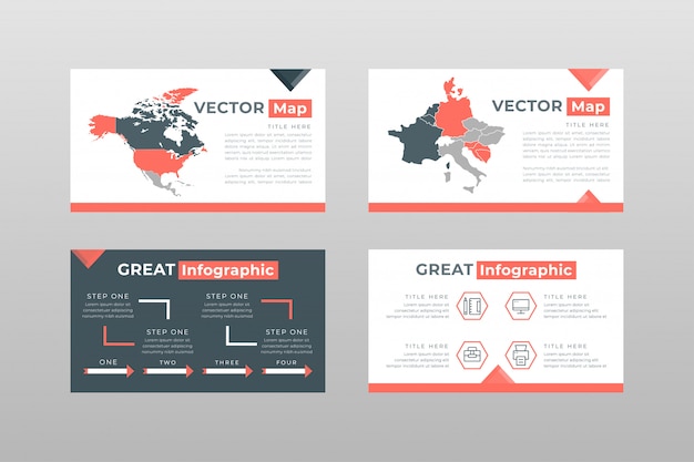 Free vector red gray colored maps concept power point presentation pages template