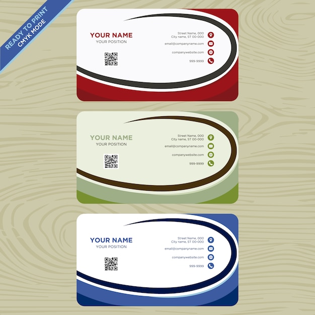 Free vector red, green and blue business card collection