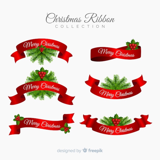 Free vector red and green christmas ribbon collection