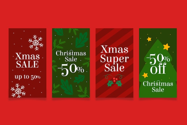 免费矢量红色和绿色圣诞超级销售instagram的故事