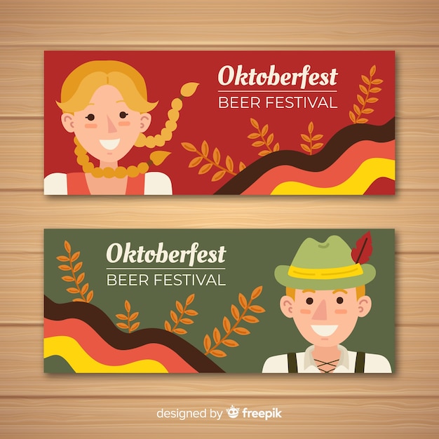 Vettore gratuito bandiere di oktoberfest rosse e verdi